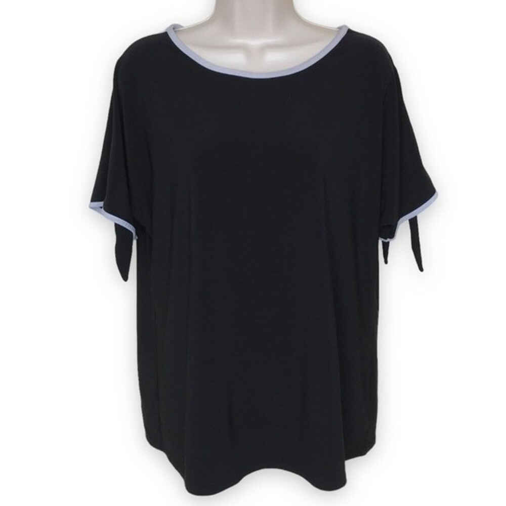 Two by Vince Camuto Black Tie Sleeve Top Contrast Round Neck Womens Size Large